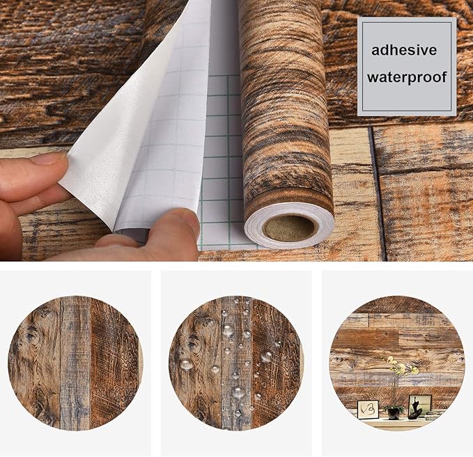 WENMER 17.71" x 708" Brown Wood Wallpaper Peel and Stick Wallpaper Shiplap Self