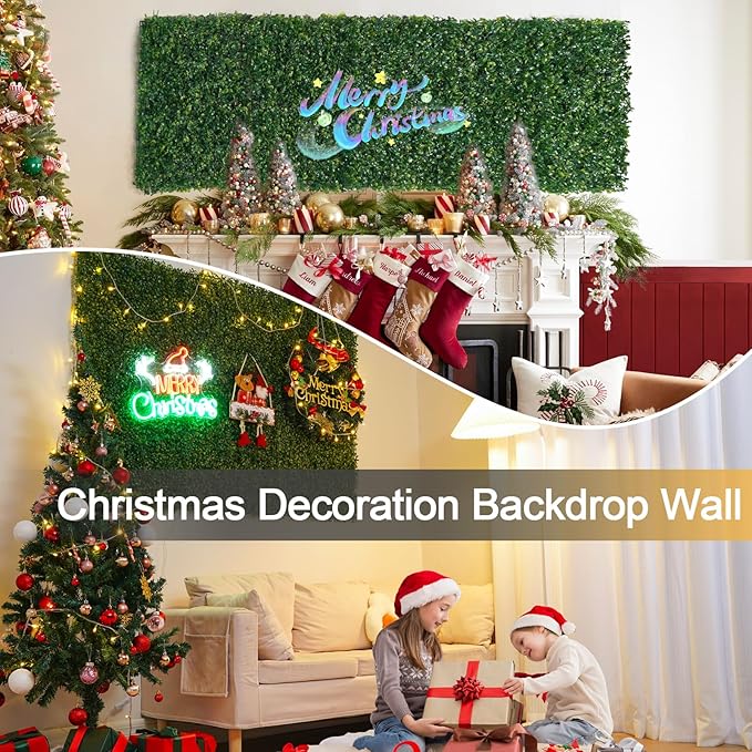 Luyue 24PCS 20”×20” Boxwood Panels, Artificial Grass Wall Panels Fake Greenery