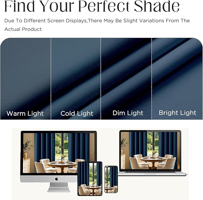 CUCRAF Navy Blue Blackout Curtains 63 inch Length 2 Panels Set, Rod Pocket Room