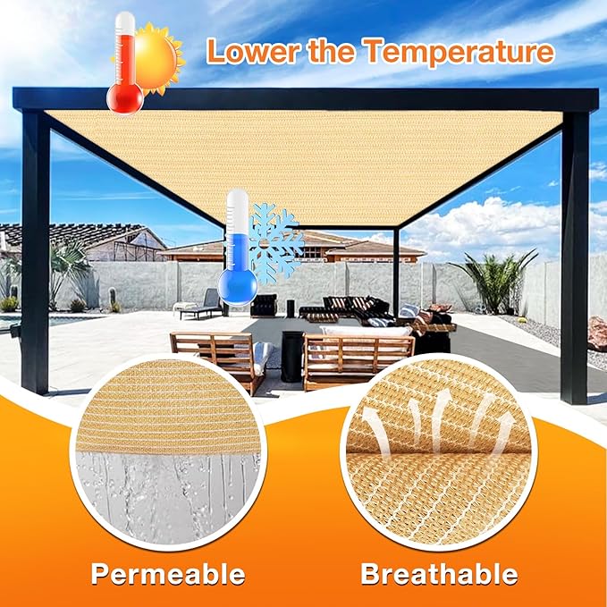 Artpuch Outdoor Pergola Shade Cover 5' X 6' Sun Shade Cloth with Grommets, 90% UV Protection Canopy Patio Privacy Screen (Customized Available) GN107, Wheat