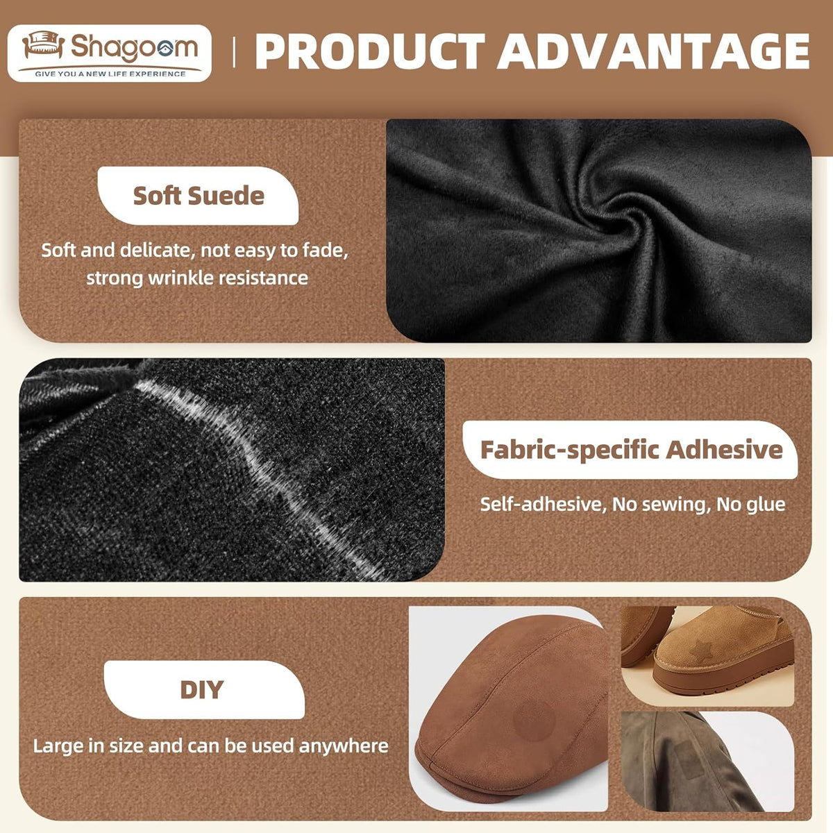 Suede Repair Patch, 17X158 Inch Fabric Large Repair Tape, Self-Adhesive Patches for Furniture, Sofa, Car Interior, Shoes, Hand Bag, Clothing (Coffee, 17X158 Inch)