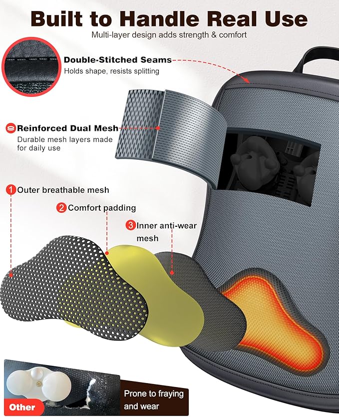Shiatsu Back Massager with Heat : Up and Down Rolling Massage - Electric Back Massager for Pain Relief Deep Tissue - Heated Lower Back Massager for Office, Home Use