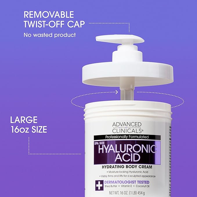 Advanced Clinicals Hyaluronic Acid Moisturzier + Brightening Vitamin C Cream 2pc Skincare Set For Women & Men | Face Moisturizer & Body Cream Helps Improve Look Of Crepey Skin & Uneven Skin Tone, 2pc