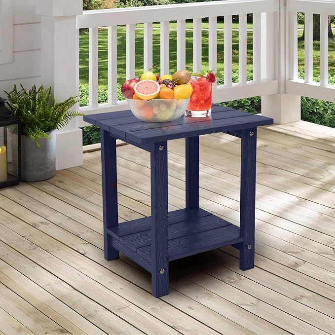 Outdoor Side Table, Weather Resistant Double Small Adirondack Side Table, Outdoor Indoor End Table for Adirondack Chair, 17" Patio Table for Pool, Deck and Porch, Deep Blue