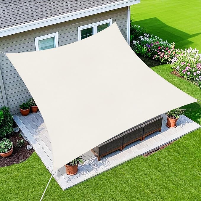 Amagenix Sun Shade Sail 10'X12' Curved Edge Outdoor Shade Canopy Cream Breathable 95% UV Block Shade Cloth for Patio Garden Backyard (We Make Custom Size)