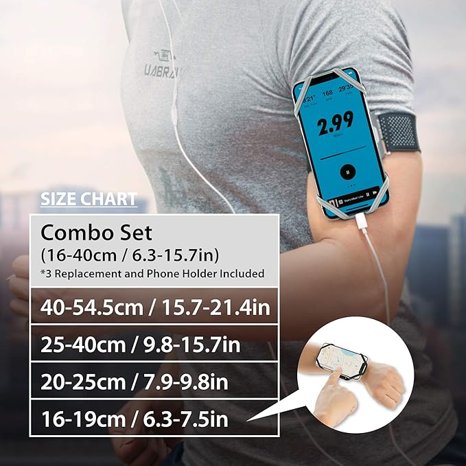 BONE Run Tie, Running Cell Phone Holder, Skin-Friendly & Washable Silicone Sport Armband, Universal Workout Phone Carrier Compatible with Most Smartphone (Black - Size S/Arm Size 7.9-9.8'')