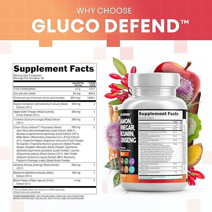 Clean Nutraceuticals Ceylon Cinnamon Turmeric Apple Cider Vinegar Ginseng Berberine Plus Bitter Melon Gymnema Milk Thistle Fenugreek - 2Pack