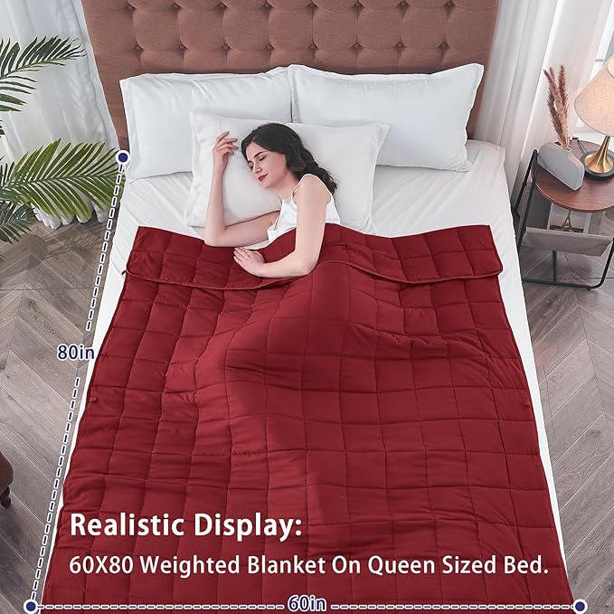 yescool Weighted Blanket for Adults (20 lbs, 60” x 80”, Red) Cooling Heavy Blanket for Sleeping Perfect for 190-210 lbs, Queen Size Breathable Blanket with Premium Glass Bead, Machine Washable