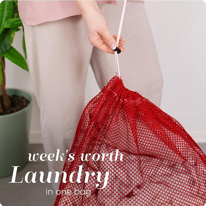 Handy Laundry Mesh XL Laundry Bags - Durable, Machine Washable with Secure Drawstring Closure - Perfect for College Dorms, Laundromats, Apartments (Red, Large 24" x 36", 2-Pack)