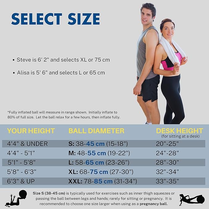 ProBody Pilates Exercise Ball - Multiple Sizes Gym Grade Balance Ball for Fitness, Yoga, Workout, Pregnancy & Physical Therapy