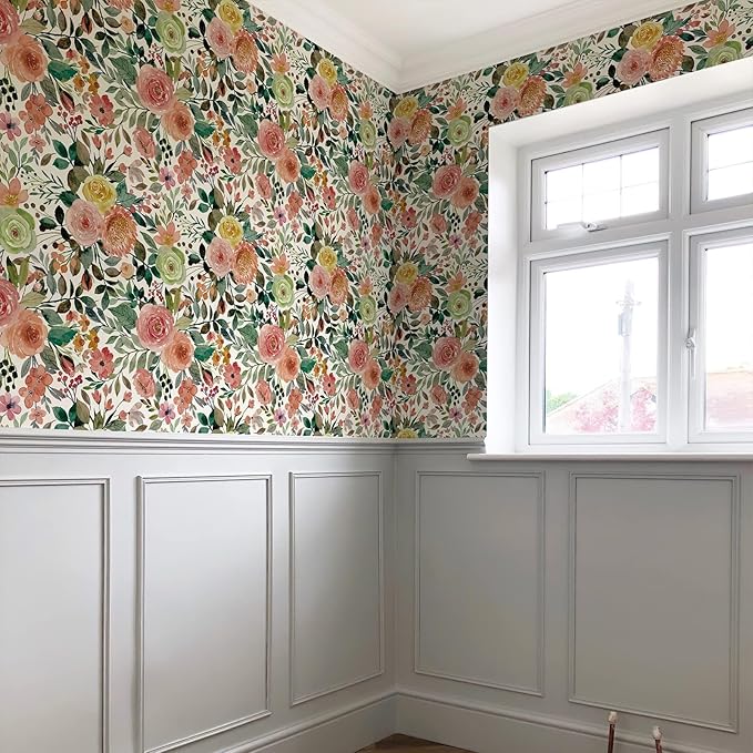 JiffDiff Floral Wallpaper Peel and Stick Removable Contact Paper Peony Roses