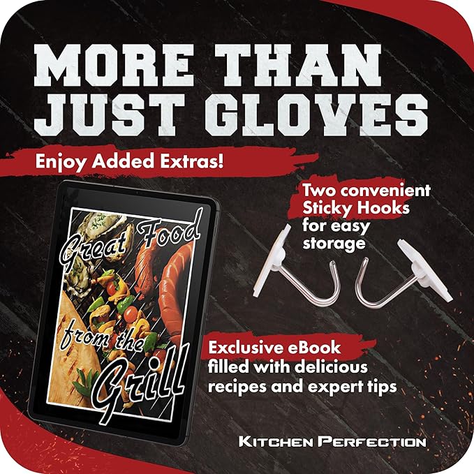KITCHEN PERFECTION Silicone Smoker Oven Gloves -Extreme Heat Resistant BBQ Gloves -Handle Hot Food Right on Your Grill Fryer&Pit|Waterproof Grilling Cooking Baking Mitts|Superior Value Set +3 Bonuses