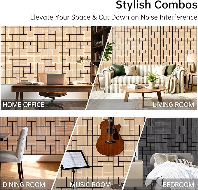 Mollywell Acoustic Panels, PVC Wood-Grain Decor, 12x12 Inch Carved Pattern