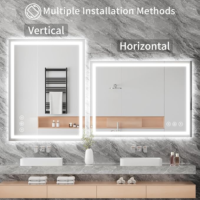 Koonmi 40"x30" LED Mirror for Bathroom, 90CRI Anti-Fog Vanity Mirror