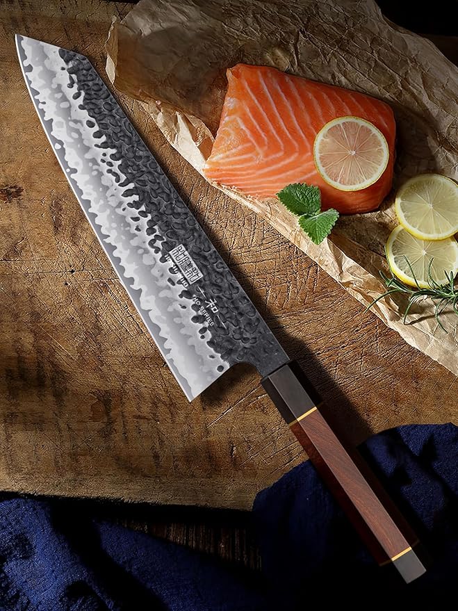 9 Inch Kiritsuke Chef Knife, Japanese Hand Forged 9 Layers 10Cr15CoMoV High Carbon Steel Kitchen Knife, Professional Chef's Knife with Ergonomic Rosewood Handle
