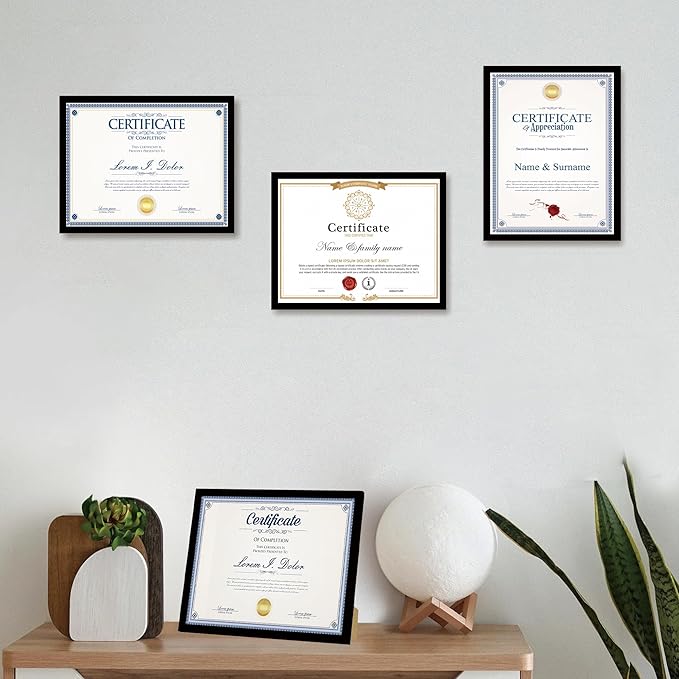 8.5x11 Picture Frame Set of 5,Black 8.5x11 Photo Frames Bulk for Document Certificate Award Diploma, Wall Hanging or Tabletop Display