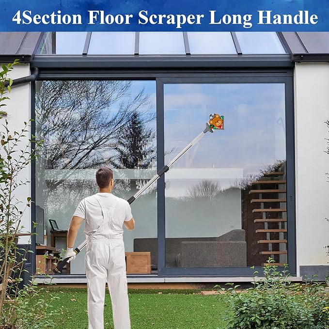 Floor Scraper Telescopic, 38 to 52in 4Inch Razor Blade Floor Scrapers Long Handle Heavy Duty Extension Pole Metal Paint Scraper with 10PCS Extra Metal Blades Paint Scraper (Gray, 4Feet)