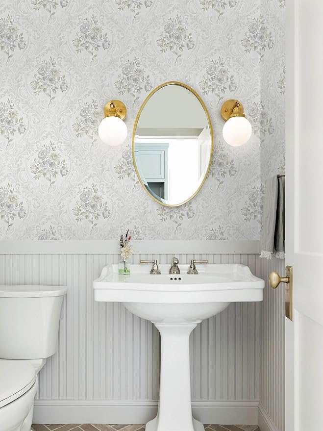 Ismoon Floral Peel and Stick Wallpaper Vintage White and Grey Contact Paper