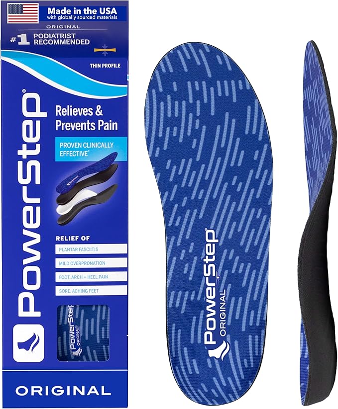PowerStep Original Insoles, Arch Pain Relief Orthotics for Tight Shoes, Foot Support for Plantar Fasciitis, Mild Pronation, Foot & Arch Pain, Shoe Inserts for All, Made in The USA (M 6-6.5/W 8-8.5)