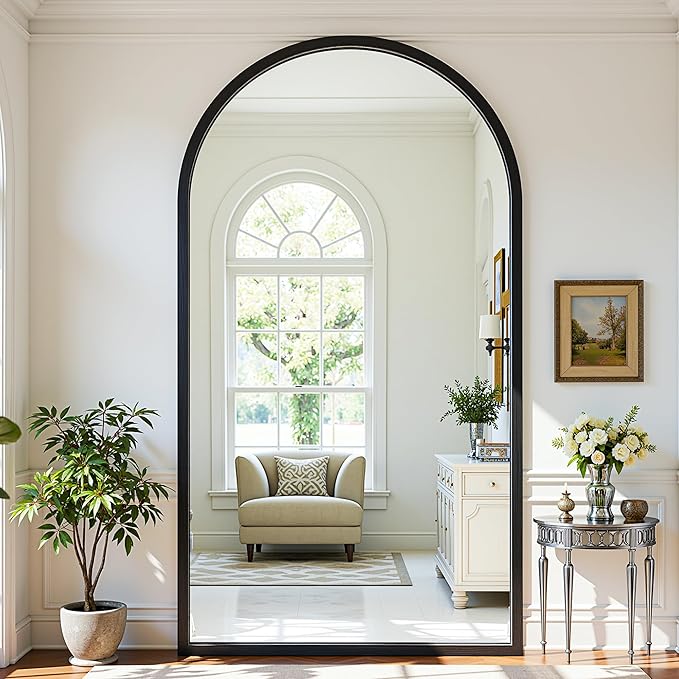 Full Length Mirror 82"×44" Floor Mirror Standing Tall Mirror, Arched Stand up