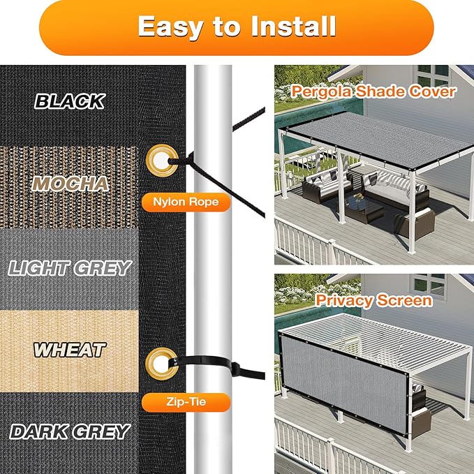 Artpuch Outdoor Pergola Shade Cover 14x15 FT Sun Shade Cloth with Grommets Light Grey 90% UV Protection Canopy Patio Privacy Screen (Customized Available)
