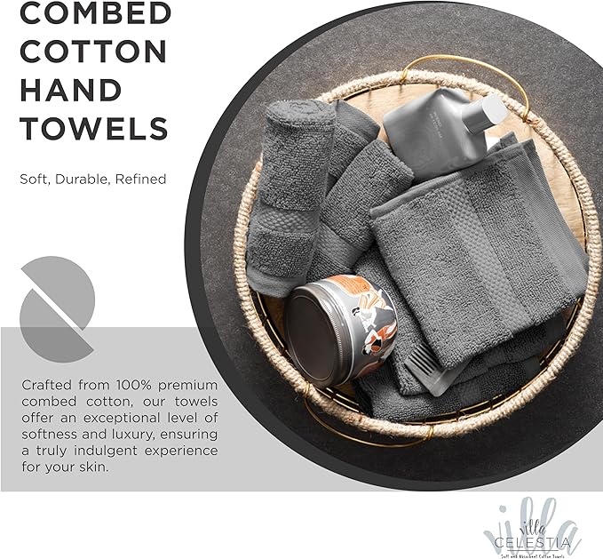 100% Cotton Hand Towel Set of 4, (16 x 28 inches) Sustainable, Soft, Highly Absorbent, Quick Drying, Combed Cotton Hand Towels Pack of 4 Ideal for Hotels, Spa, Bathroom, Dorm, Grey