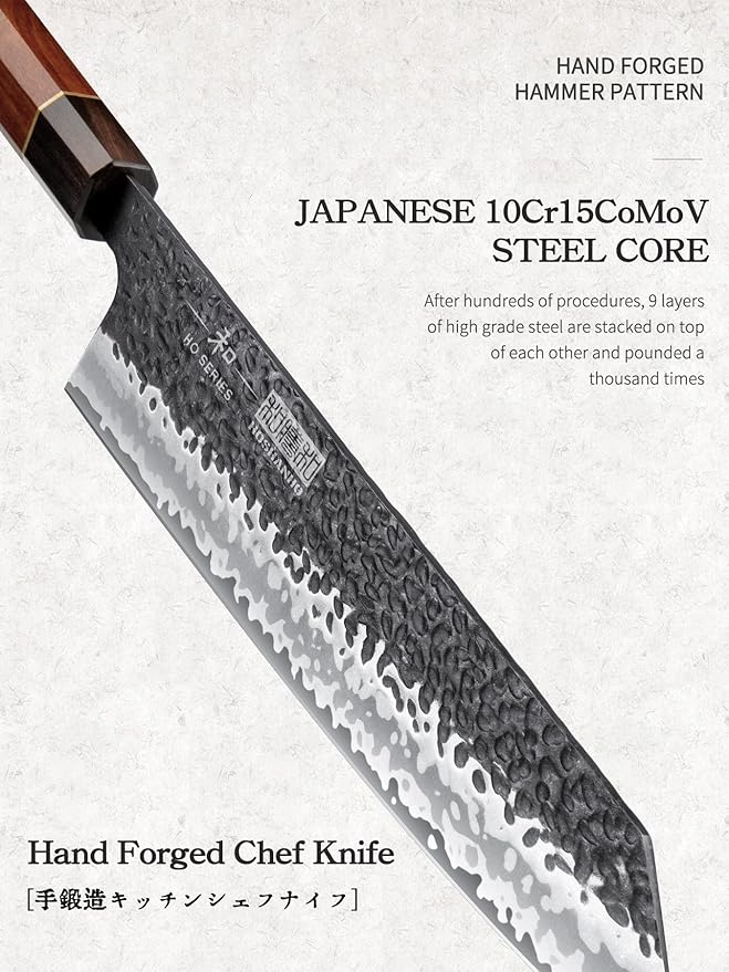 9 Inch Kiritsuke Chef Knife, Japanese Hand Forged 9 Layers 10Cr15CoMoV High Carbon Steel Kitchen Knife, Professional Chef's Knife with Ergonomic Rosewood Handle