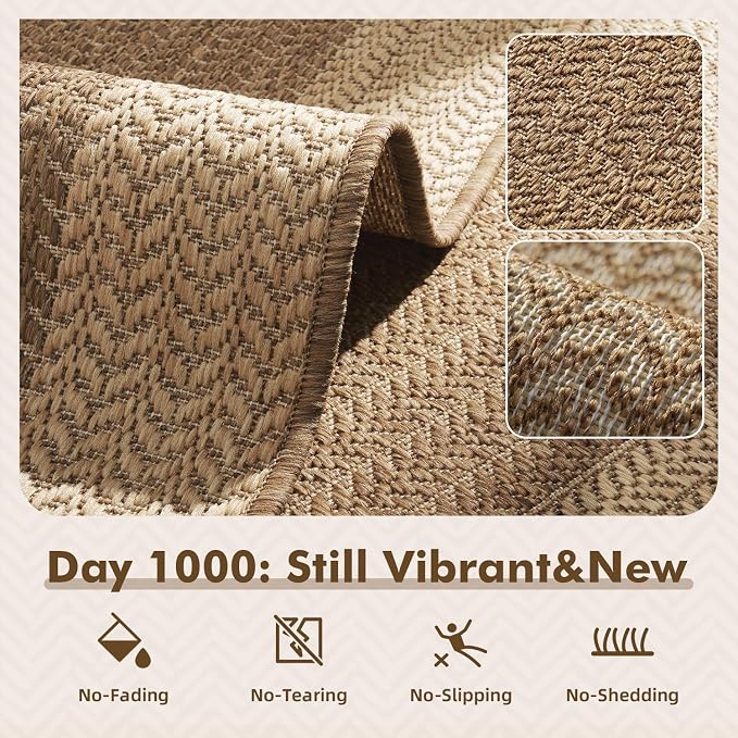 MontVoo-3x5 Outdoor Rug Porch Entryway Rug-Polypropylene Indoor Outdoor Rugs for Entryway Kitchen Balcony Patio, Textured Weave, Durable, Fade-Resistant, Non-Shedding, Modern Neutral Brown
