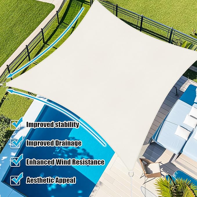 Amagenix Sun Shade Sail 10'X12' Curved Edge Outdoor Shade Canopy Cream Breathable 95% UV Block Shade Cloth for Patio Garden Backyard (We Make Custom Size)