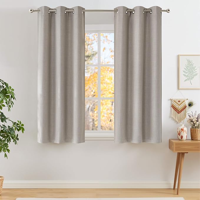 NICETOWN Short Faux Linen Angora Blackout Curtains 63 inches Long