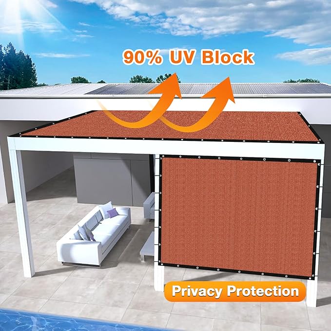 Artpuch 90% Sun Shade Cloth, 12 x 14 FT Pergola Shade Cover Canopy with Grommets, Sun Screen Fabric Tarp for Patio, Outdoor, Garden, Backyard, Rust Red