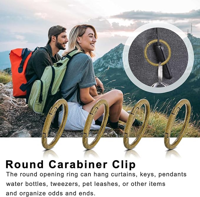 10Pack 1-1/2" Large Round Carabiner Clips, Metal Spring O Rings for Organizer Key Rings, Paracord Keychain Lanyard, Pet Chains, Purse Hardware, Key Snap Hooks DIY Accessory (Bronze)
