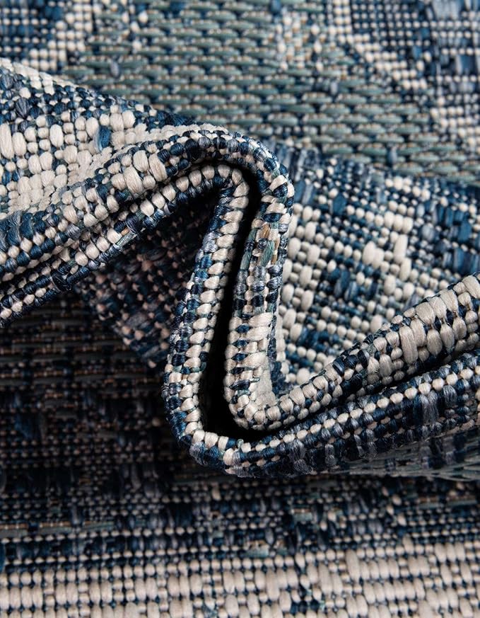 Unique Loom Outdoor Traditional Collection Area Rug - Valeria (3' 3" Round, Blue/ Ivory)