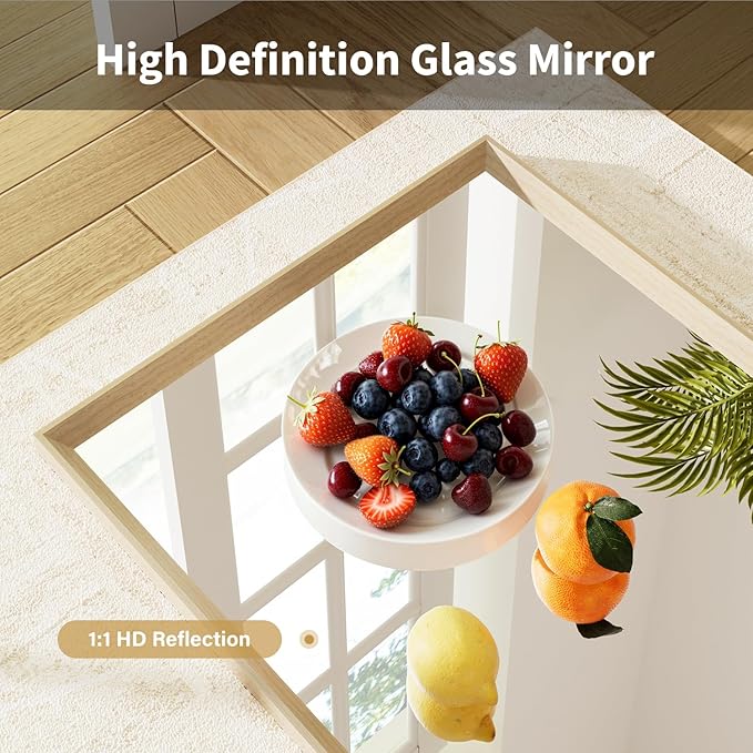 Oak Wood Effect Framed Wall Mirror, 24x32 Rectangle Mirror, 1/8"