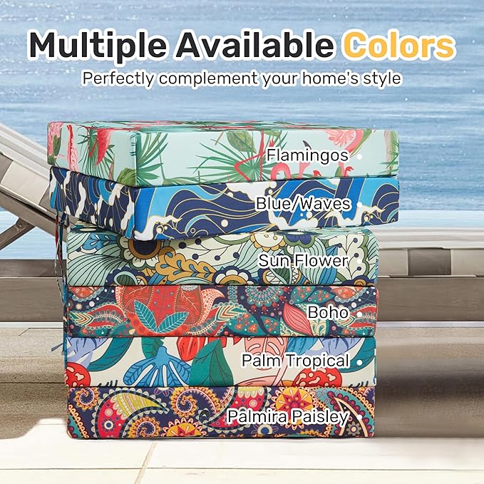 UNIKOME Outdoor Chair Cushions Pack of 4, Water Resistant Patio Cushions with Ties, High Density Sponge Filling Square Corner Seat Cushions for Outdoor Furniture, 24"*24"*4", Navy/White