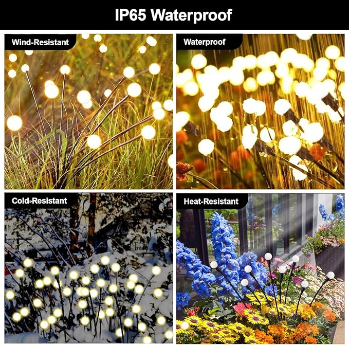 Solar Firefly Lights Warm White, 8 Modes 800mAh Swaying Firefly Yard Lights Solar Powered Outdoor Waterproof for Outside Yard Patio Lawn Pathway Walkway Stake Christmas Garden Decor (8 Pack)