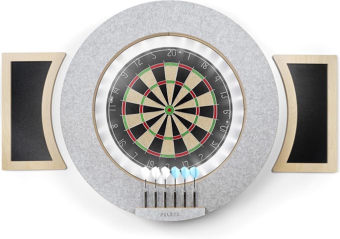 Dart Board Cabinet Set with LED Light; Bristle Dartboard, Built in LED Light, Darts and Chalkboards