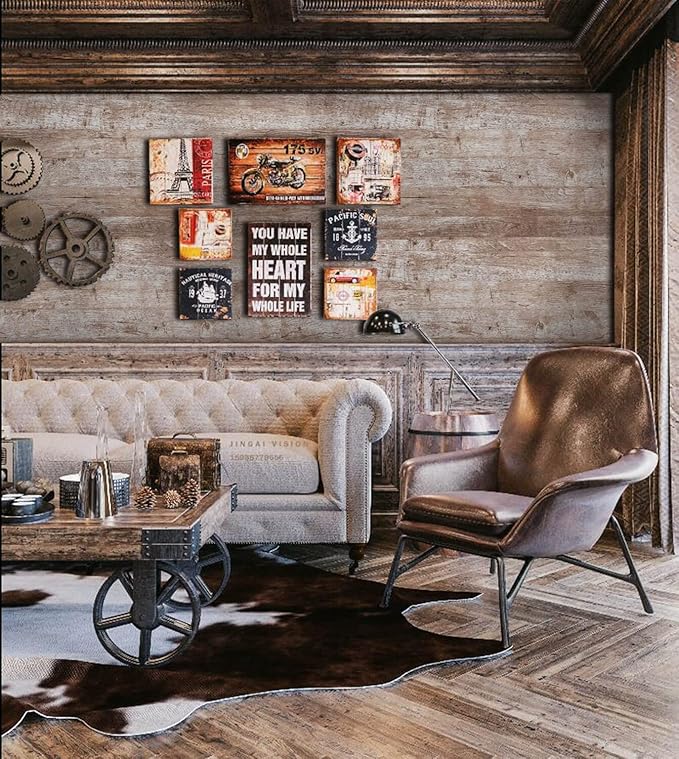 Dimoon Wallpaper 118" x17.7''Wood Wallpaper Brown Thicken Grey Dark Wood