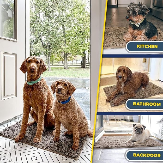 Muddy Mat® | Super Water Absorbent Door Mat Indoor, Microfiber Quick Dry Chenille Entryway Rug, Slip Resistant Front Door Mat, Indoor Mats for Entryway, Machine Washable Pet Rug, Taupe 48" x 60"