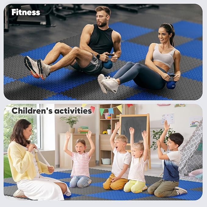 Home Gym Mat, Puzzle Exercise Mat, EVA Interlocking Foam Floor Tiles for Home Workout Equipment and Kids' Play Areas - Blue, 24 in x 24 in x ½ in - 24 Tiles (Blue, 24 Pack 96 sq ft)