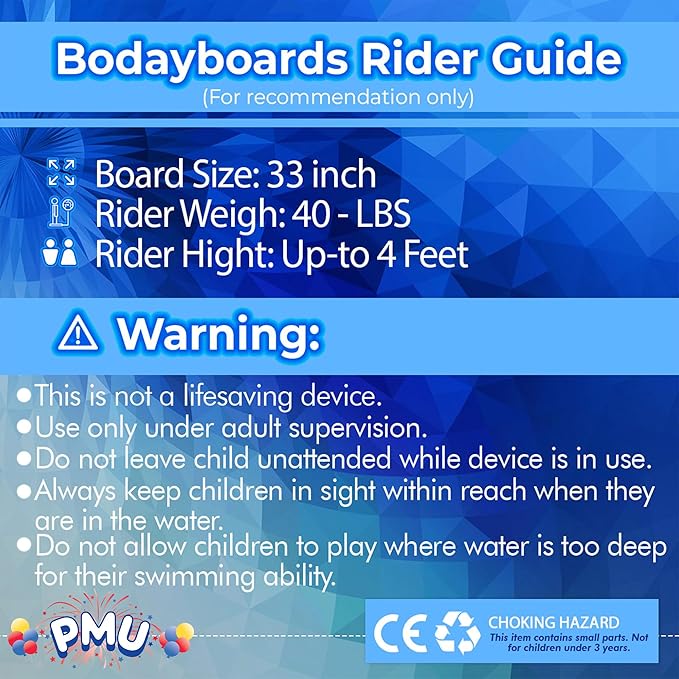 PMU 33 Inch Red Bodyboard - Lightweight Wrist Leash, Slick Bottom Boards for Beach, Sea & Pool - Surfing Board for Kids, Teens & Adults Wave Conditions Pkg/1