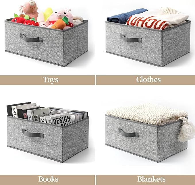 Storage Baskets, 15.7 Inch Woven Fabric Bins, Storage Cubes with Reinforced Handles, Organizer Bins for Closet Shelves, Foldable, for Toys, Clothes, Natural Beige (2PCS/Grey-15.7*11*7.8inch)