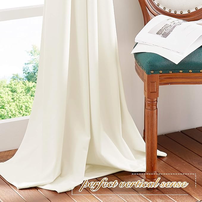 NICETOWN Ivory White Velvet Curtains 54" Length 42" Wide, Light Dimming Thermal