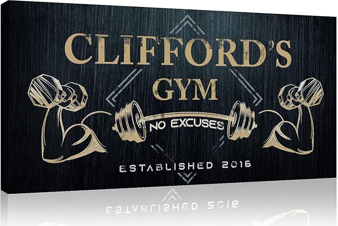 Tailored Canvases Personalized Gym Sign Wall Art Decor - Motivational Canvas for Home Gym, Workout Room, Garage, Fitness Center - Workout Inspirational Posters - Gym Name on Charcoal Background, 48x24in