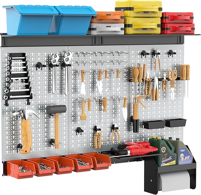 TORACK Pegboard Wall Organizer 4 ft. Garage Metal Pegboard Tool Organizer System