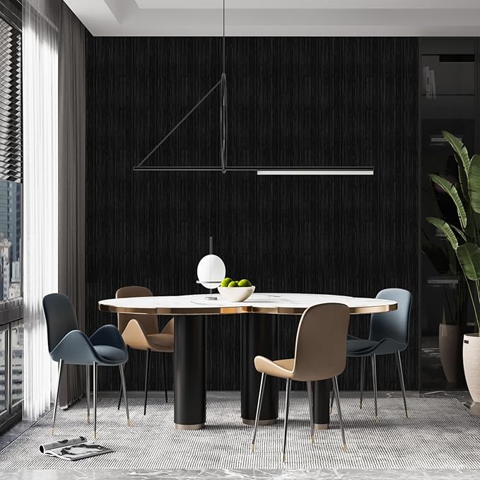 Black Grasscloth Peel and Stick Wallpaper Texture Contact Paper A Set of 15.7"