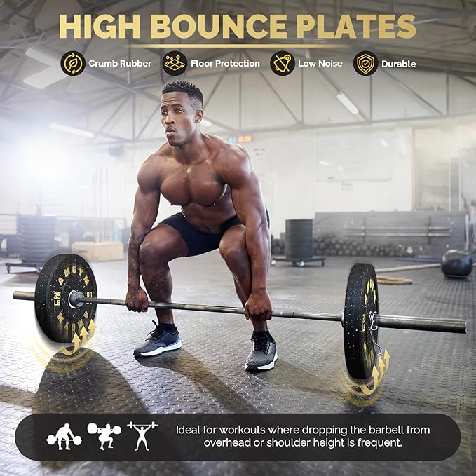 2 Inch Bumper Plates，10-500lbs，Barbell Rubber Olympic Weight Plates Set for Home Gym, Strength Training & Weight Lifting, Multiple Options Colors