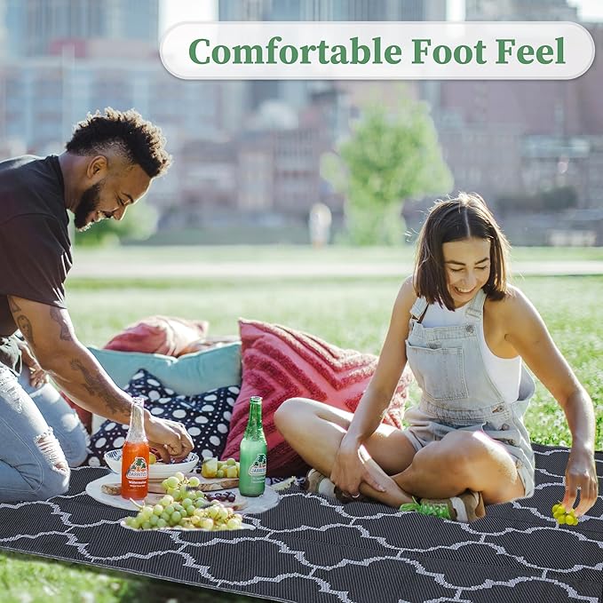 Ogrmar 6x9 FT Reversible Mats, Outdoor Rug for Patio Clearance, Waterproof Carpet, Plastic Straw Rug for Indoor Outdoor, Floor Mat&Rug for RV Porch Camping Backyard Deck Balcony Beach Trailer (Black)