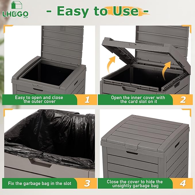 Outdoor Trash Can, 2 Set of 31 Gallon Garbage Can with Tiered Lid and Drip Tray, Waterproof Resin Patio Waste Bin for Garden, Backyard, Deck