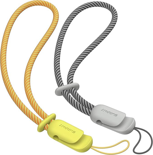 SURPHY 2 Pack Phone Lanyard for Cellphone Case, Phone Wrist Strap for Case, Cellphone Strap with 2-Color Braided, Charm Wrist Lanyard for Women and Men, Yellow & Gray